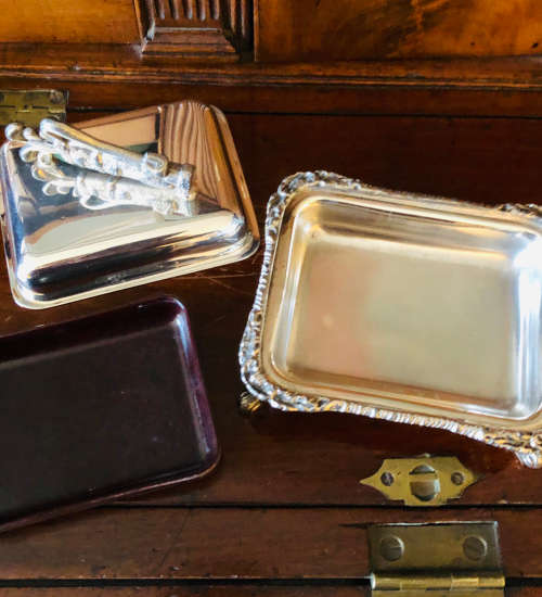 Butter Dish With Bakelite Liner And Golf Bag As Handle (Silver Plate)