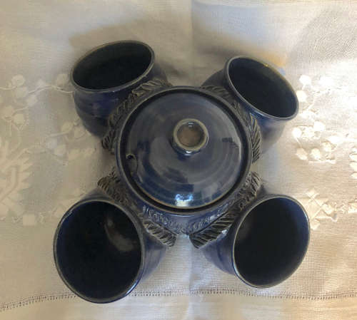 BLUE POTTERY  DIP BOWL  5 DIVISIONS