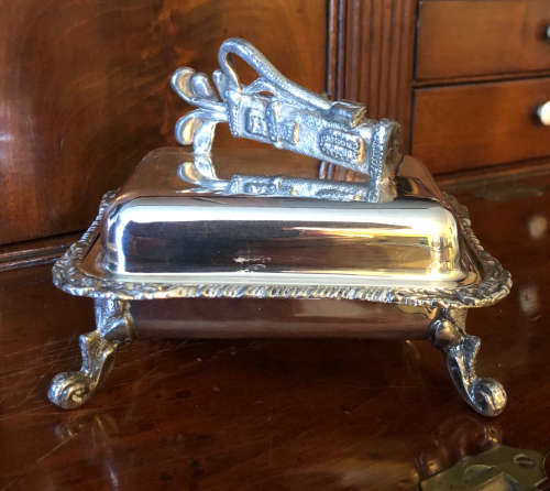 Butter Dish With Bakelite Liner And Golf Bag As Handle (Silver Plate)