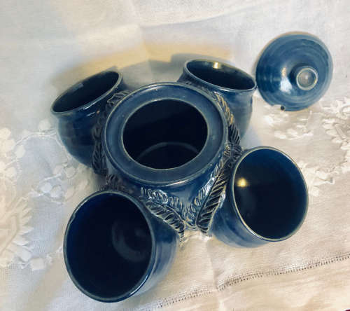 BLUE POTTERY  DIP BOWL  5 DIVISIONS