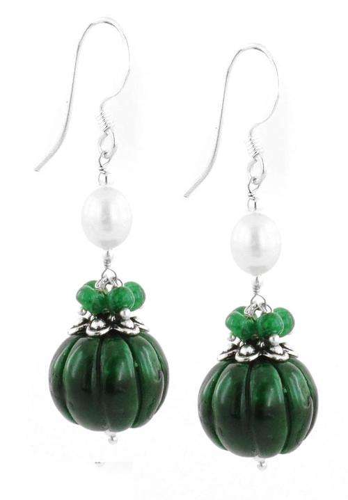 Emerald with Pearl Beaded Dangler Earrings
