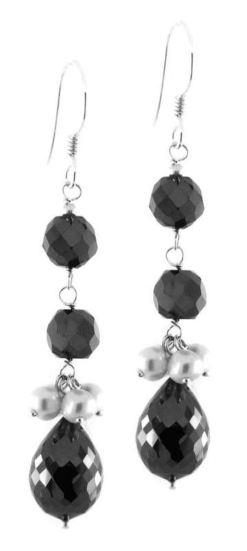17 Carat Moissanite Black Diamond With Pearl Beaded Earrings-MGL Certified