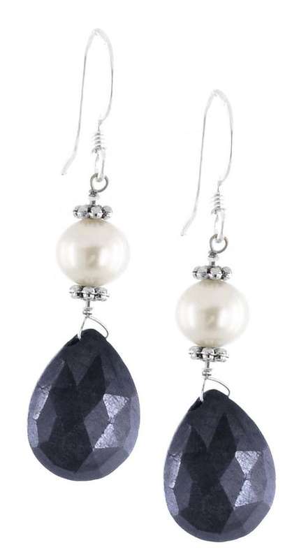31.25 Carat Sapphire with Pearl Beaded Dangler Earrings