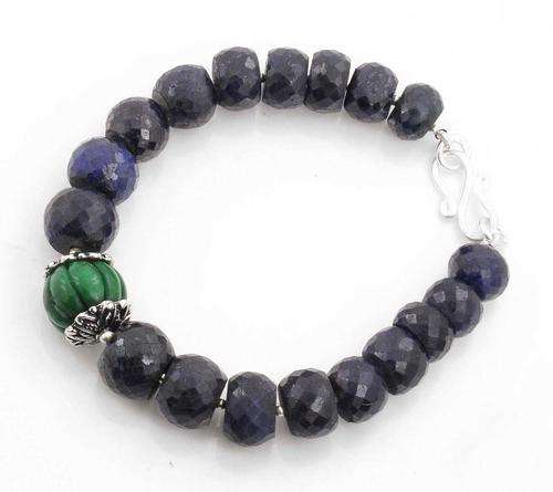 211.80 Carat Handmade in India Emerald with Blue Sapphire Gemstone Beaded Bracelet