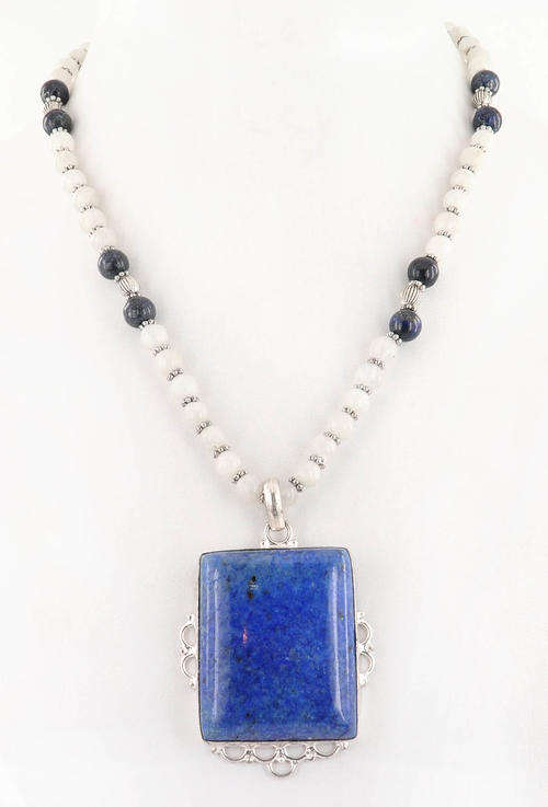 360 Carat Moonstone and Lapis Gemstone Beaded Necklace
