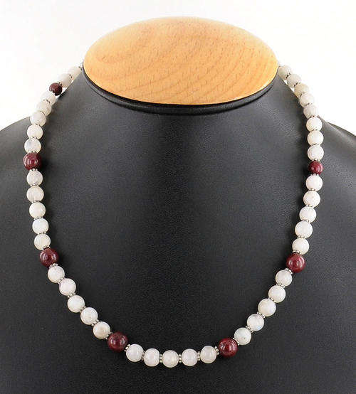 hancrafted in India - 150 Carat Labradorite and Ruby Gemstone Beaded Necklace