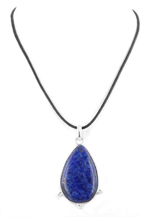 Lapis Lazuli Gemstone Pendant With Silver Chord