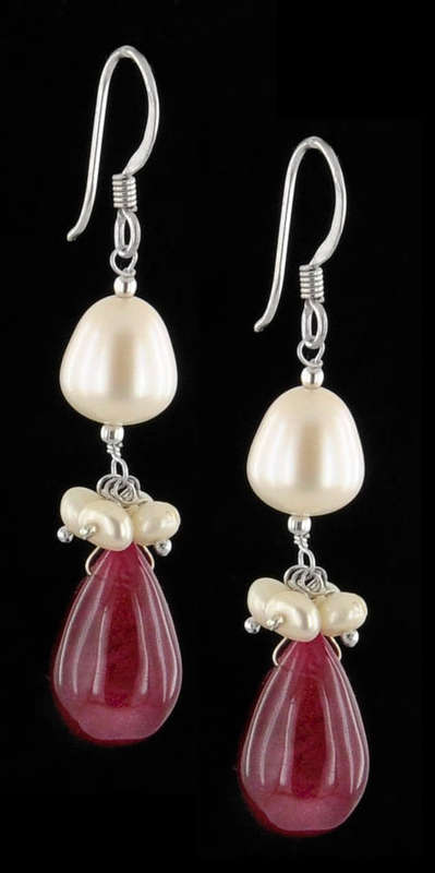 36 Carat Pearl and Ruby Gemstone Beaded Earrings