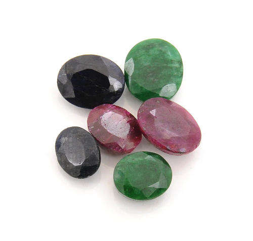 59 Carat Ruby, Emerald and Blue Sapphire Gemstone Lot - Set of 6 Stone