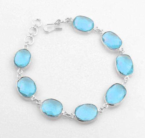 9.5 Gm Designer Blue Topaz Gemstone Bracelet in Silver Alloy