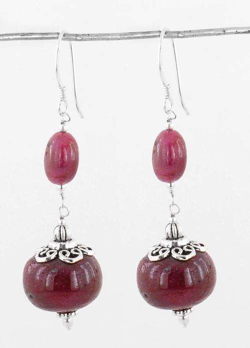 84 Carat Ruby Gemstone Earrings-Handcrafted in India