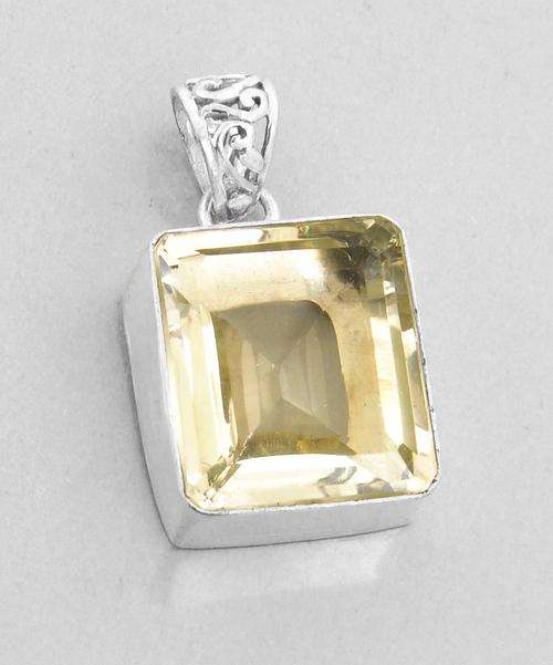 17 Gm Lemon Quartz Gemstone Silver Pendant - Handmade in India