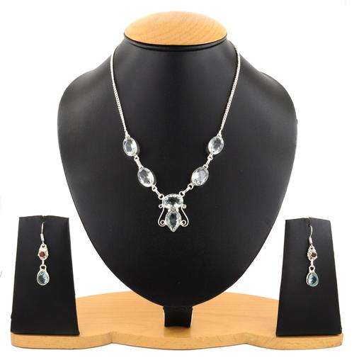 23 Gm Designer Blue Topaz Gemstone Silver Necklace with Matching Earrings