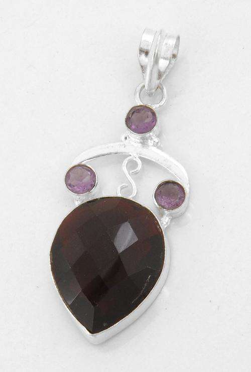 13 Gm Red Quartz and Amethyst Gemstone Silver Pendant