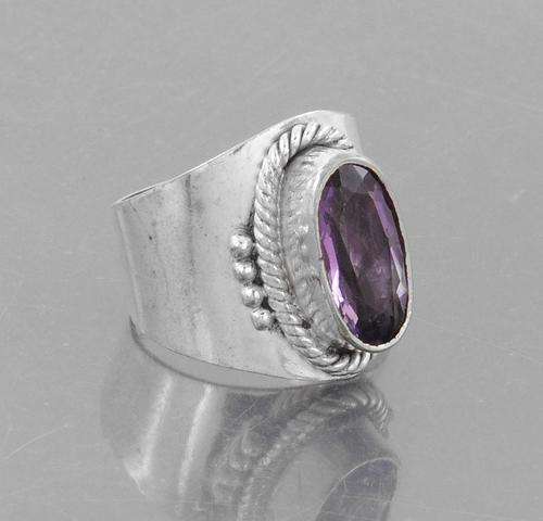 Beautiful Amethyst Gemstone Ring in Silver Alloy - Handcrafted in India