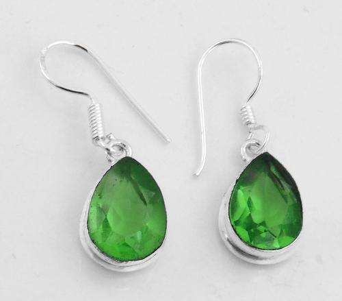 Designer Green Quartz Earrings in Silver Alloy