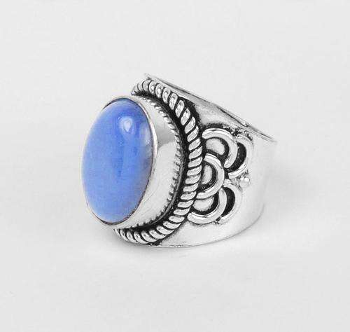 Beautiful Chalcedony Gemstone Ring in Silver Alloy - Handmade in India