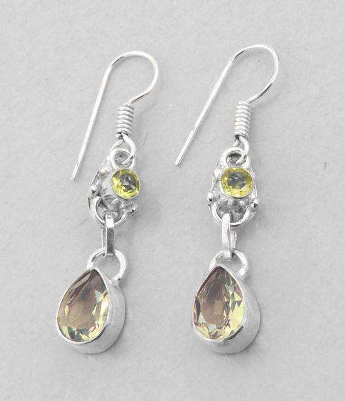 Designer LemonQuartz Gemstone Earrings in Silver Alloy