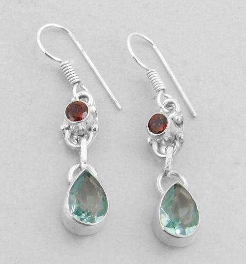 Designer Blue Topaz Gemstone Silver Earrings