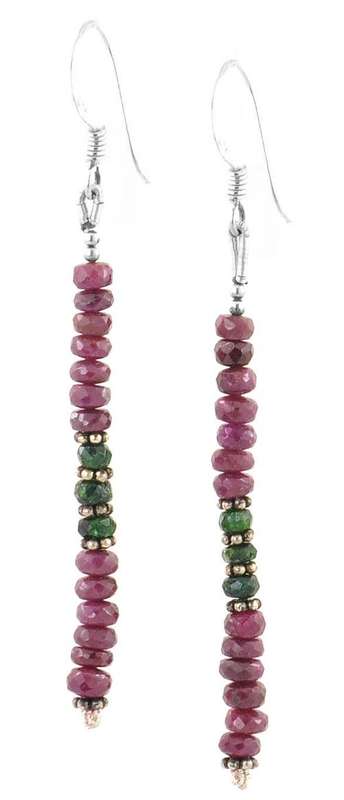 24 Carat Handmade Emerald and Ruby Gemstone Dangler Earrings