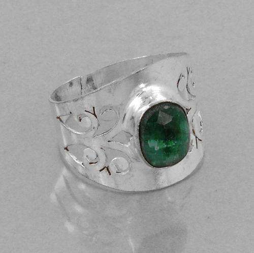 Emerald Gemstone Ring in Silver Alloy - Handcrafted in India