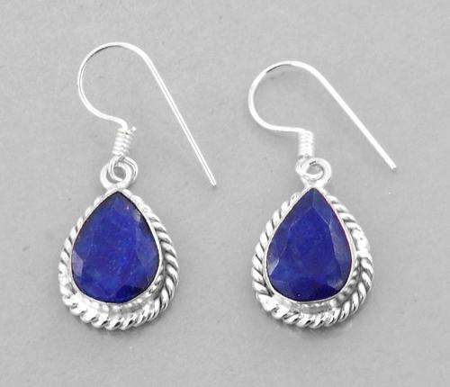 Designer Blue Sapphire Earrings in Silver Alloy