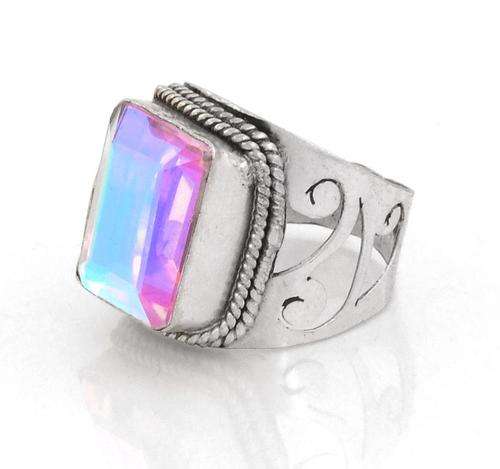 7.27 Gm Mystic Quartz Gemstone Ring in Silver Alloy