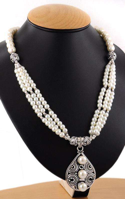 Designer Cabochon Pearl Gemstone Beaded Necklace -Handmade in India
