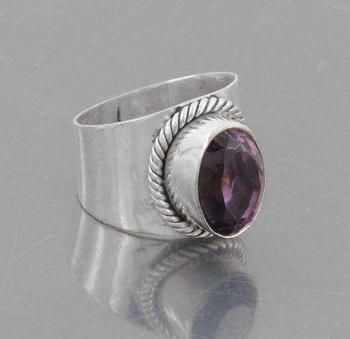 Beautiful Amethyst Gemstone Ring in Silver Alloy - Handcrafted in India