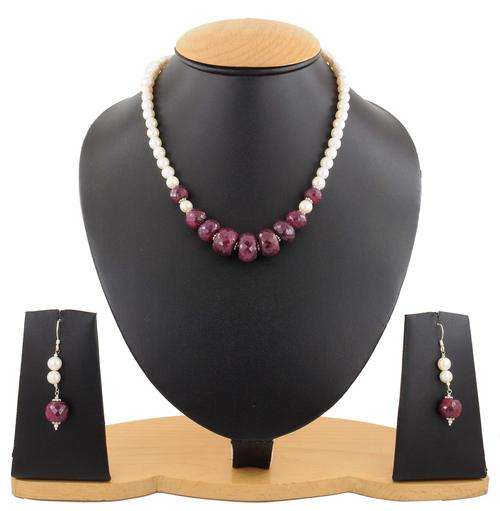 295 Ct Pearl and Ruby Gemstone Beaded Necklace with Matching Earrings