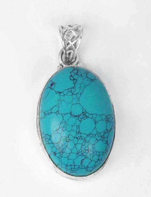 38 Gm Turquoise Gemstone Silver Pendant