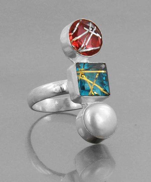 Pearl and Semi Precious Gemstone Silver Ring