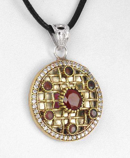 Attractive 11 Gm Red Stone Silver Alloy Pendant