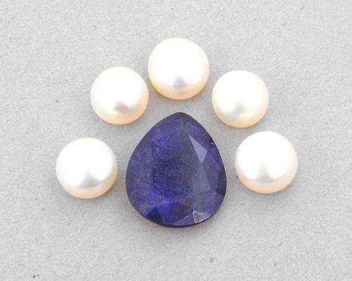46 Ct Mixed Shape Pearl and Sapphire Gemstone Lot