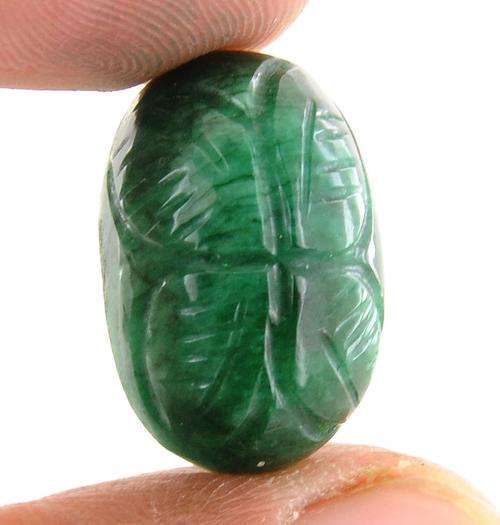 22.55 Ct Certified Oval Carved Flower Emerald Gemstone