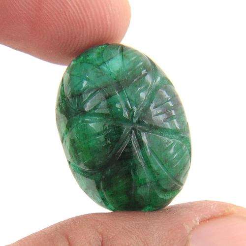 32.12 Ct Certified Oval Cabochon Shape Emerald Gemstone