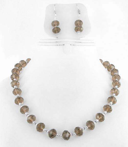 78 Gm Smoky Quartz Gemstone Beaded Necklace with Matching Earrings