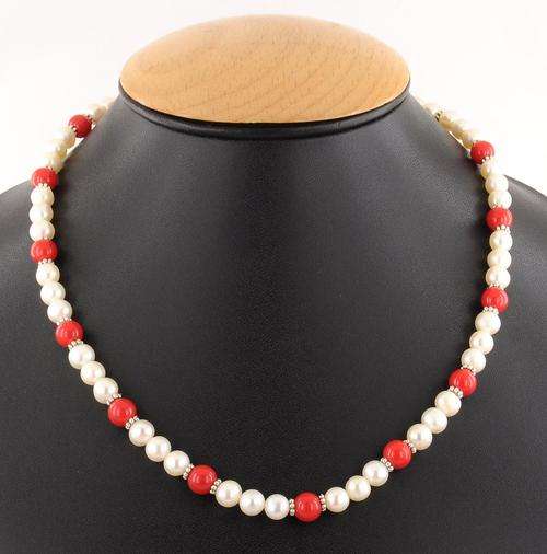 145 Carat Lab Created Coral and Pearl Gemstone Beaded Necklace