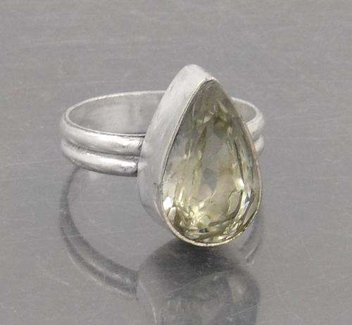 5 Gm Green Amethyst Gemstone Silver Alloy Ring