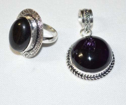 Amethyst Gemstone Pendant & Ring in 529 Sterling silver plated ring 925 stamped size S 16mm