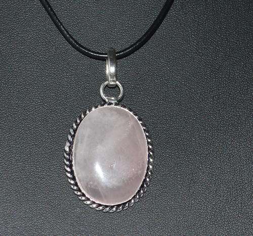 Rose Quarts Pendant in 529 Sterling silver plated pendant only