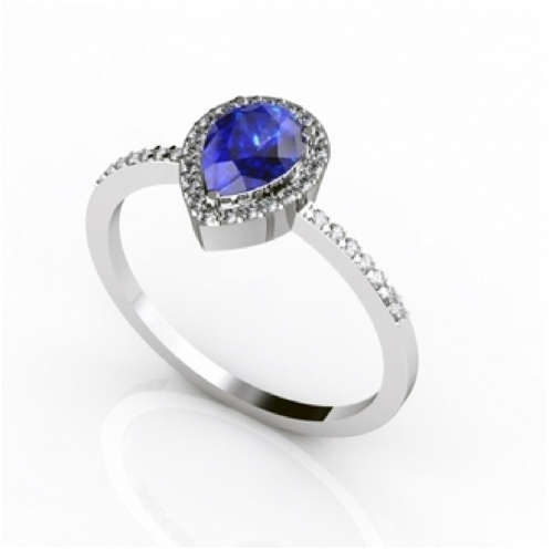 925 Sterling Silver Natural Tanzanite 7x5mm Pear & White Topaz Ring -Natural Tanzanite Ring