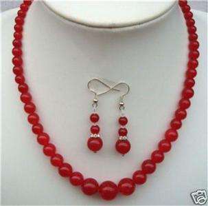 Red Ruby Round Beads Necklace & Earrings