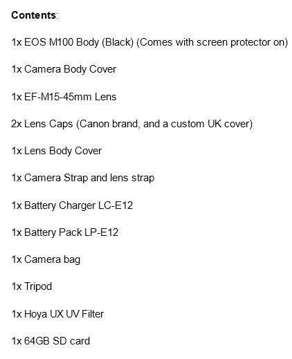 Canon EOS M100 Mirrorless Camera with 15-45mm Lens and accessories (Digital Camera)