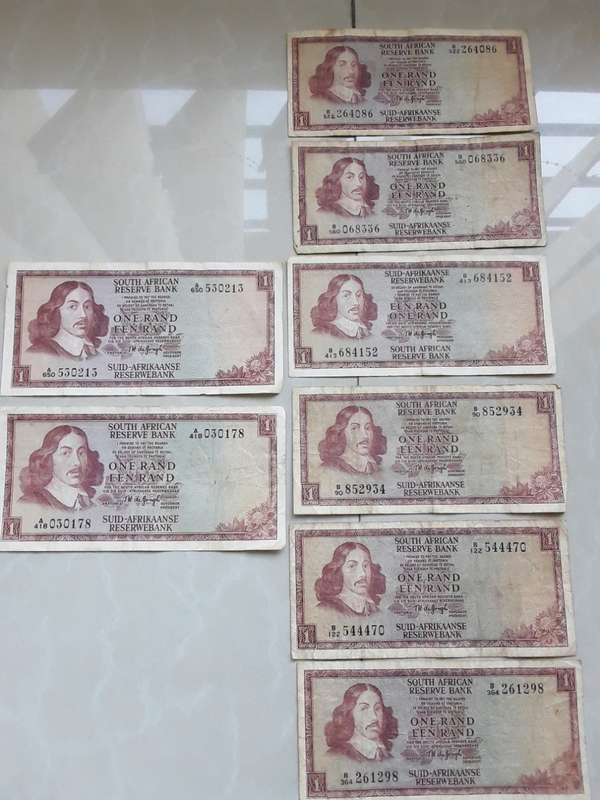 8X South Africa 1 Rand notes- TW de Jongh