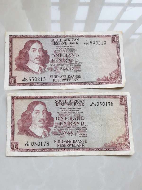 8X South Africa 1 Rand notes- TW de Jongh