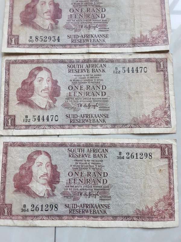 8X South Africa 1 Rand notes- TW de Jongh