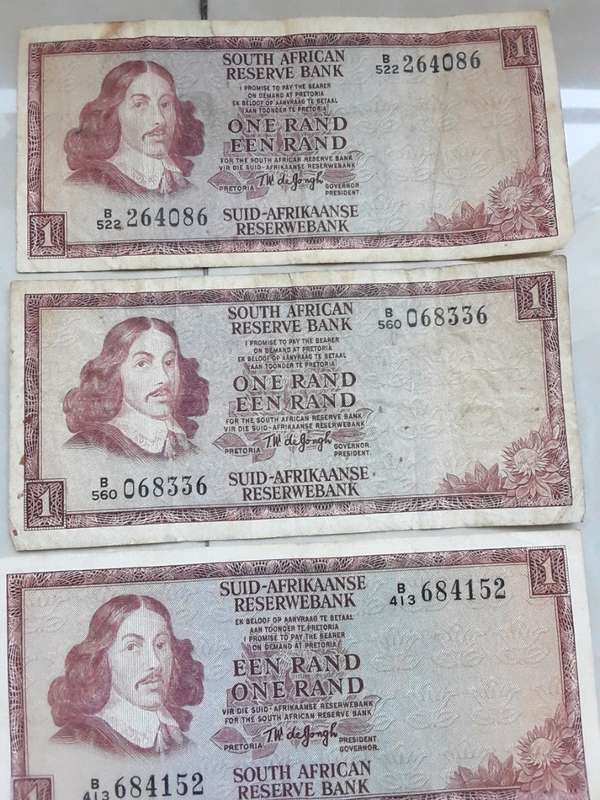 8X South Africa 1 Rand notes- TW de Jongh