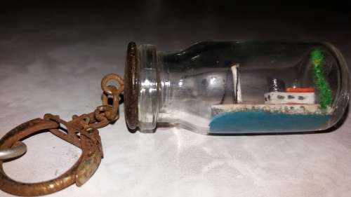 Old Boat in a Bottle Keyring