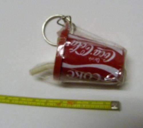 Key ring with Coke cup and straw